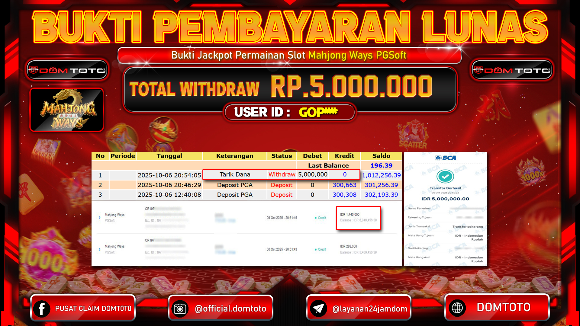 JACKPOT Slot Mahjong Ways PGSoft 06 OKTOBER 2025